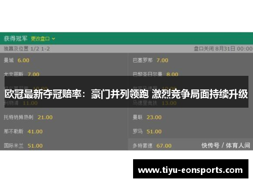 欧冠最新夺冠赔率：豪门并列领跑 激烈竞争局面持续升级